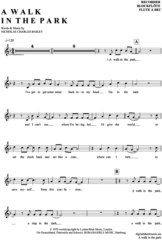 Product gallery: Page 1 of 4 A walk in the park , Nick Straker Band, (recorder)