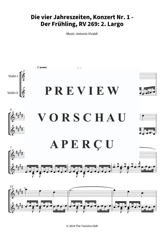Produktgalerie: Seite 4 von 6 Die vier Jahreszeiten, Konzert Nr. 1 - Der Frühling - 2. Largo, The Twiolins, (Duett 2x Violine)