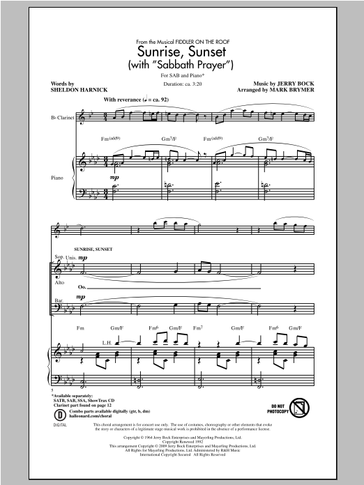 Produktbild zu: Sunrise, Sunset (with "Sabbath Prayer")
