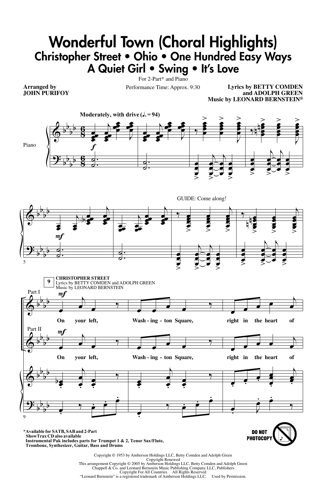 Product picture to: Wonderful Town (Choral Highlights) (arr. John Purifoy)