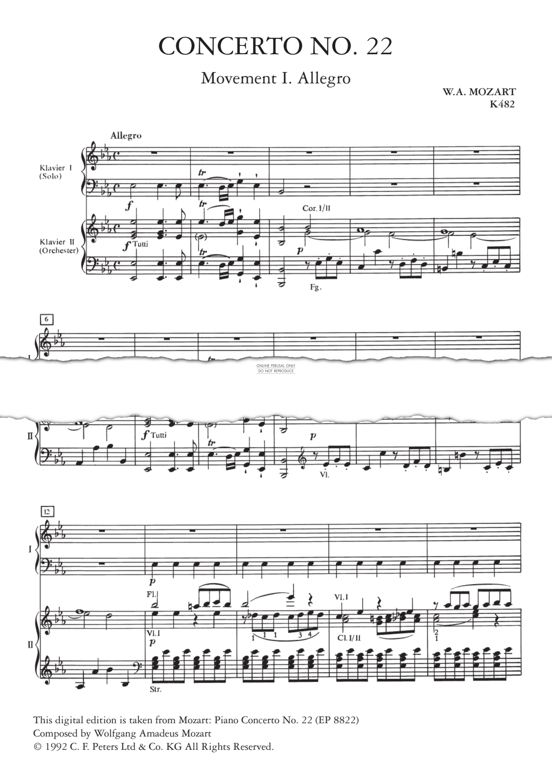 Produktgalerie: Seite 1 von 1 Concerto No.22 in E flat major K482, Movement I. Allegro, Wolfgang Amadeus Mozart, Klavier