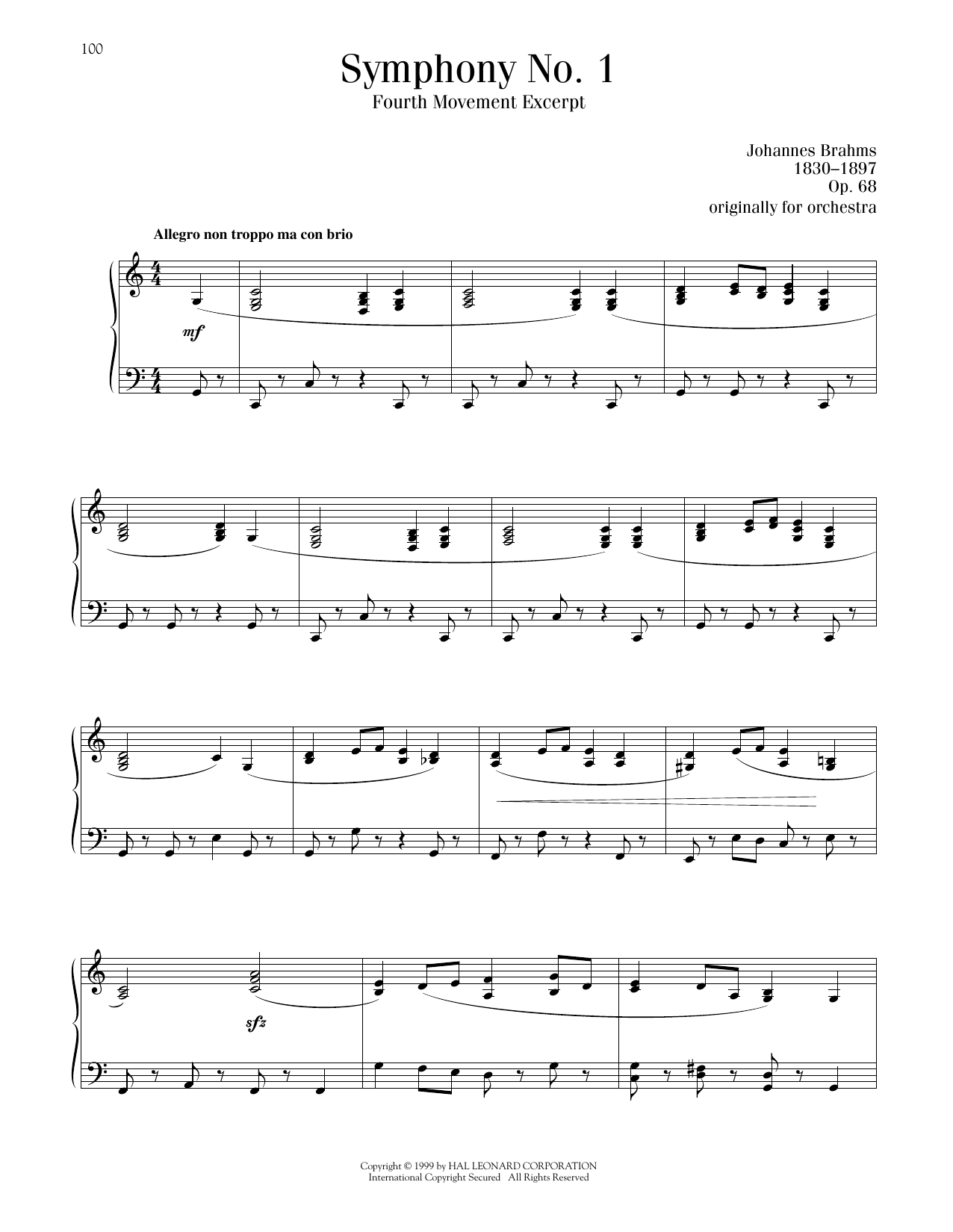 Produktgalerie: Seite 1 von 1 Symphony No. 1 In C Minor, Fourth Movement Excerpt, Johannes Brahms, Klavier