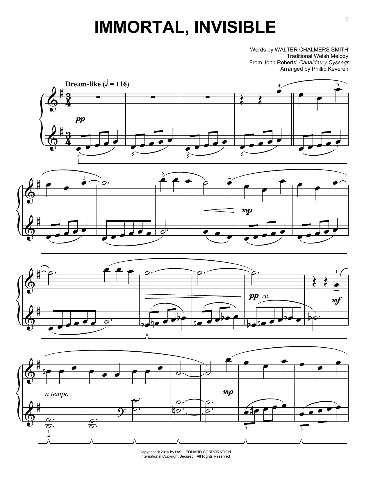 Product picture to: Immortal, Invisible [Classical version] (arr. Phillip Keveren)