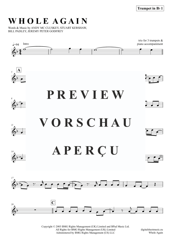 Produktgalerie: Seite 7 von 11 Whole Again, Atomic Kitten, (Trompeten Trio + Klavier)