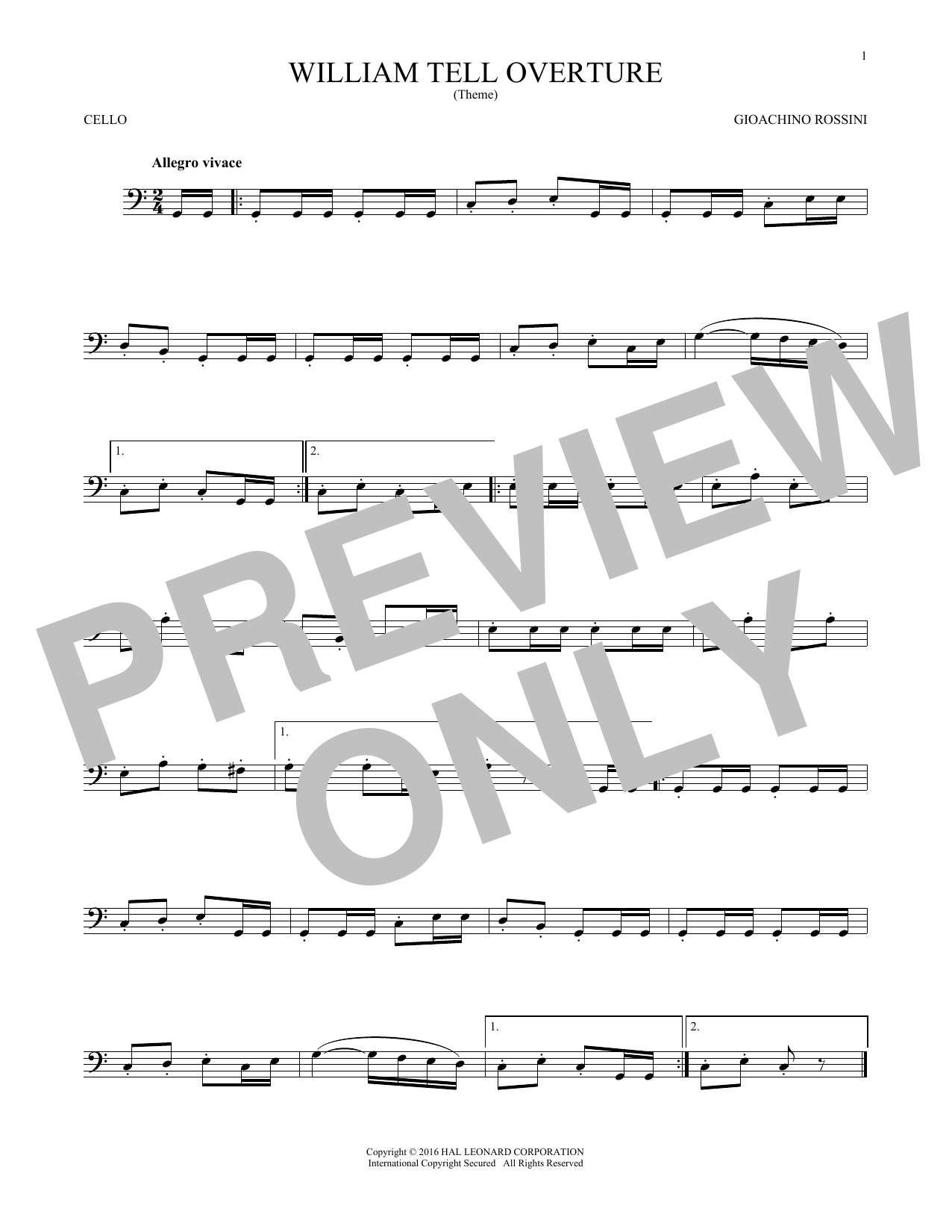 Produktgalerie: Seite 1 von 1 William Tell Overture, G. Rossini, Violoncello