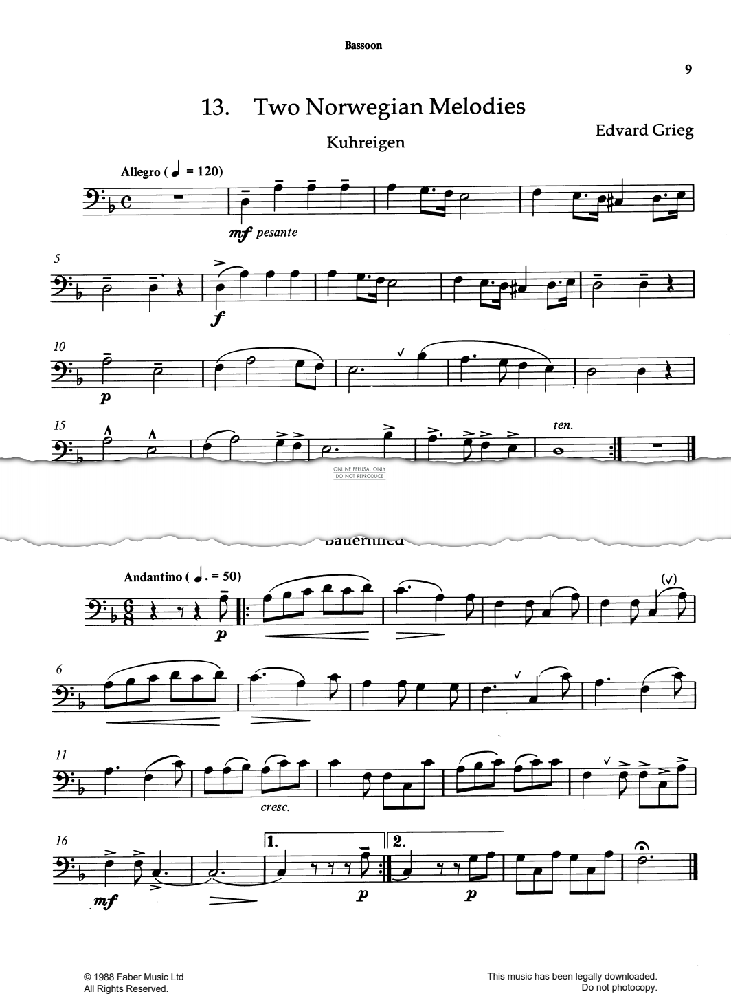 Produktgalerie: Seite 1 von 1 Two Norwegian Melodies, Edvard Grieg, Fagott, Klavier