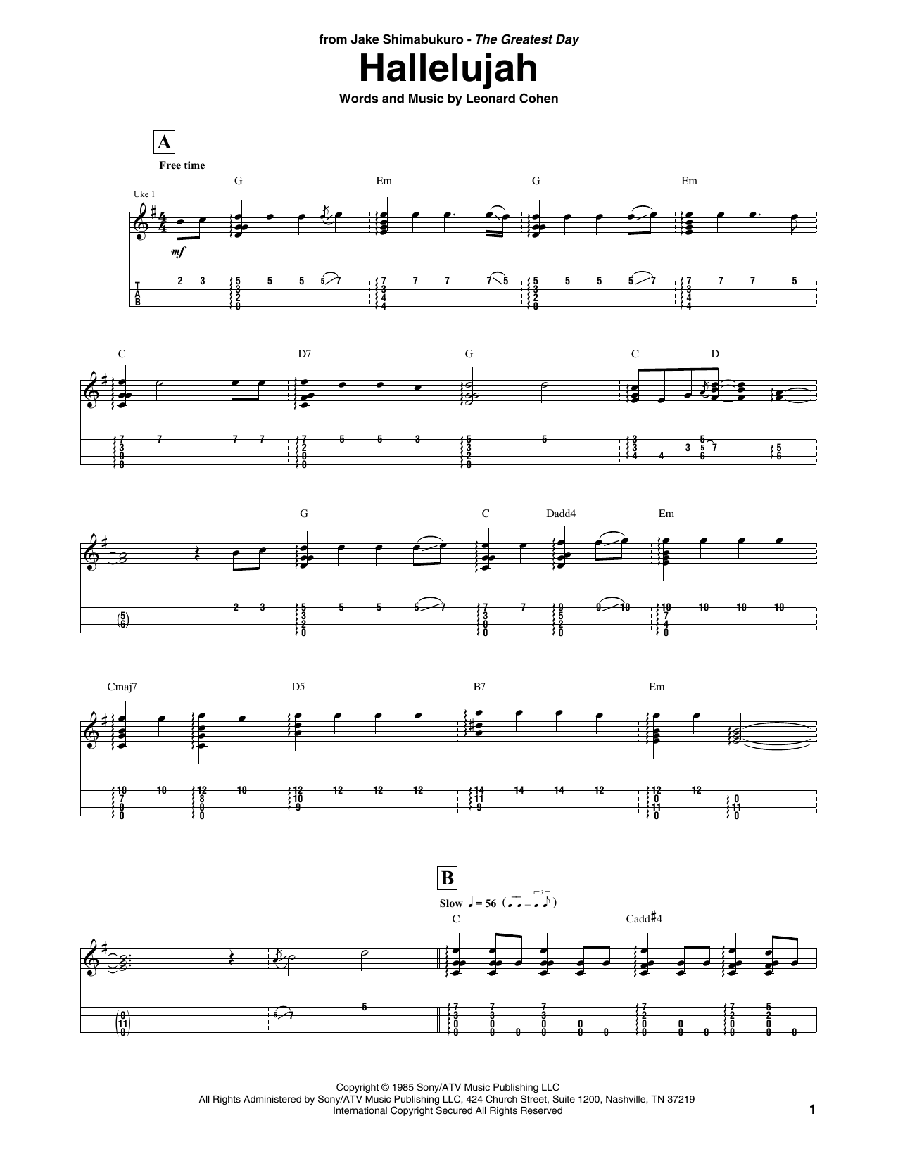 Product gallery: Page 1 of 1 Hallelujah (arr. Jake Shimabukuro), Leonard Cohen