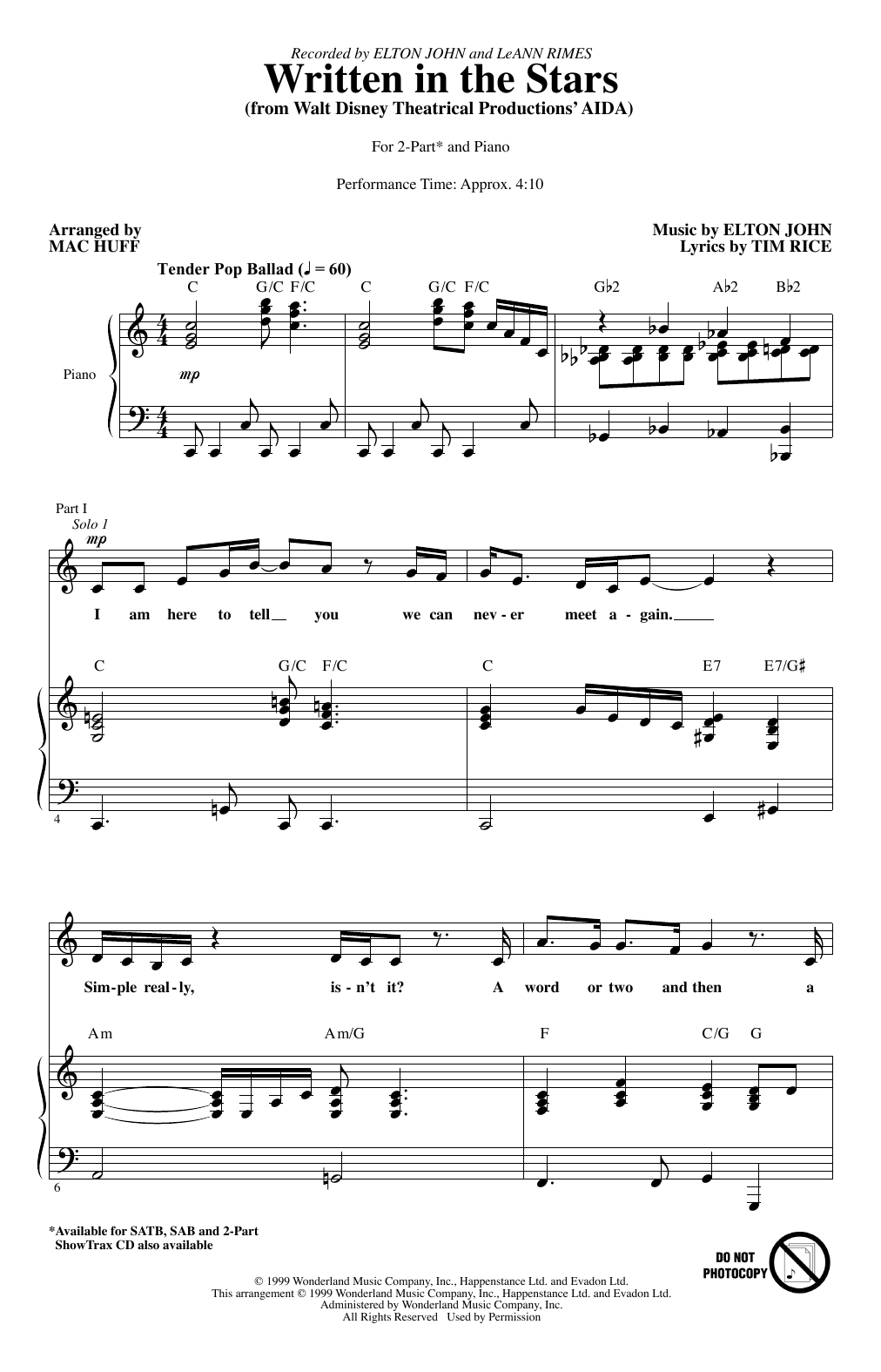 Produktbild zu: Written In The Stars (from Aida) (arr. Mac Huff)