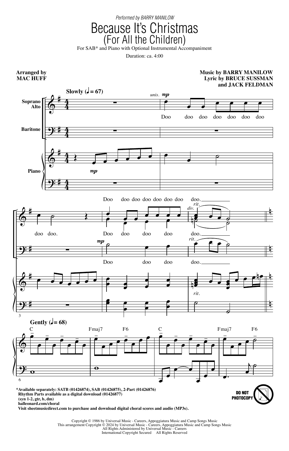 Product picture to: Because It's Christmas (For All the Children) (arr. Mac Huff)