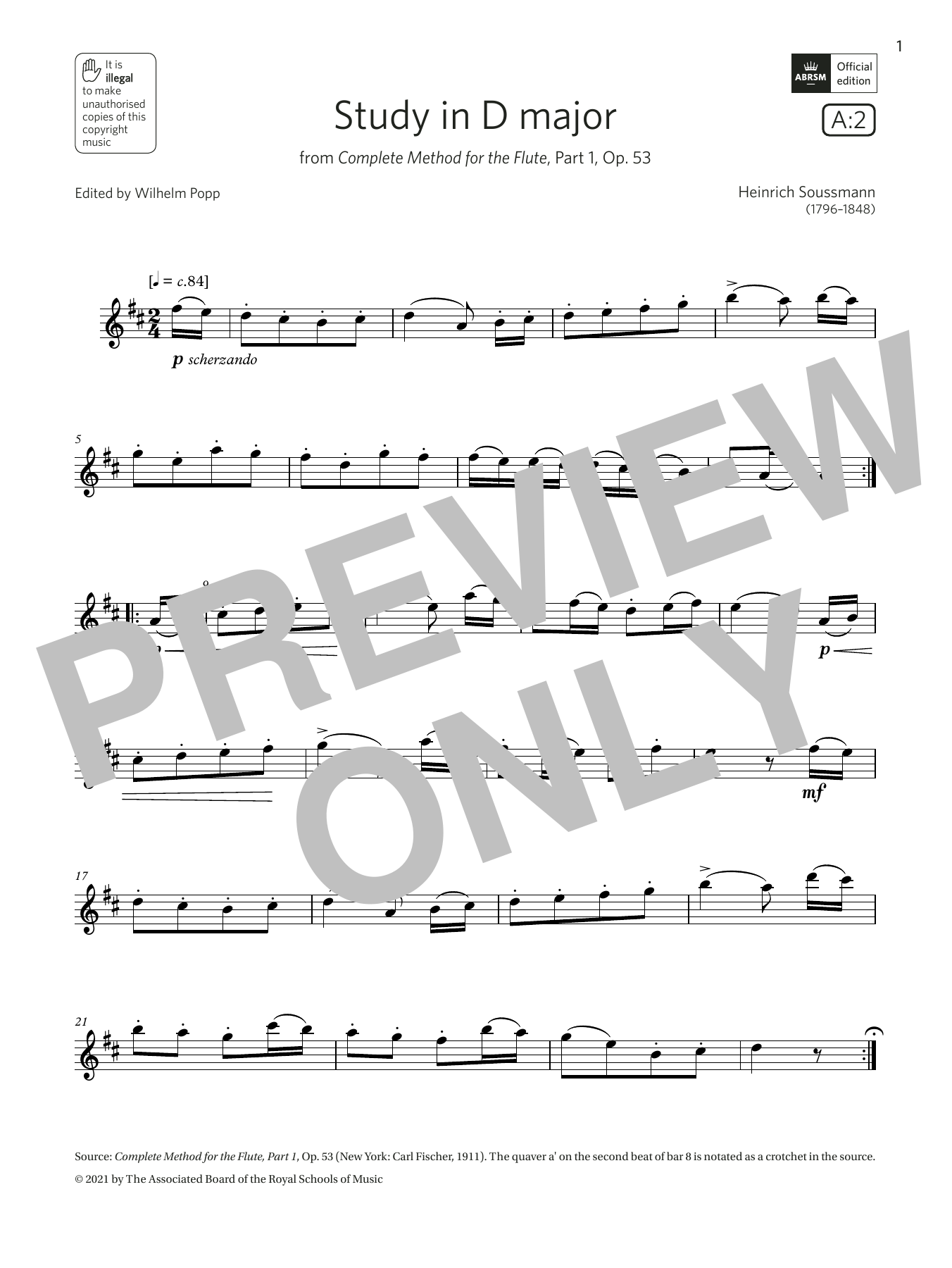Product gallery: Page 1 of 1 Study in D major (Grade 2 List A2 from the ABRSM Flute syllabus from 2022), Heinrich Soussmann