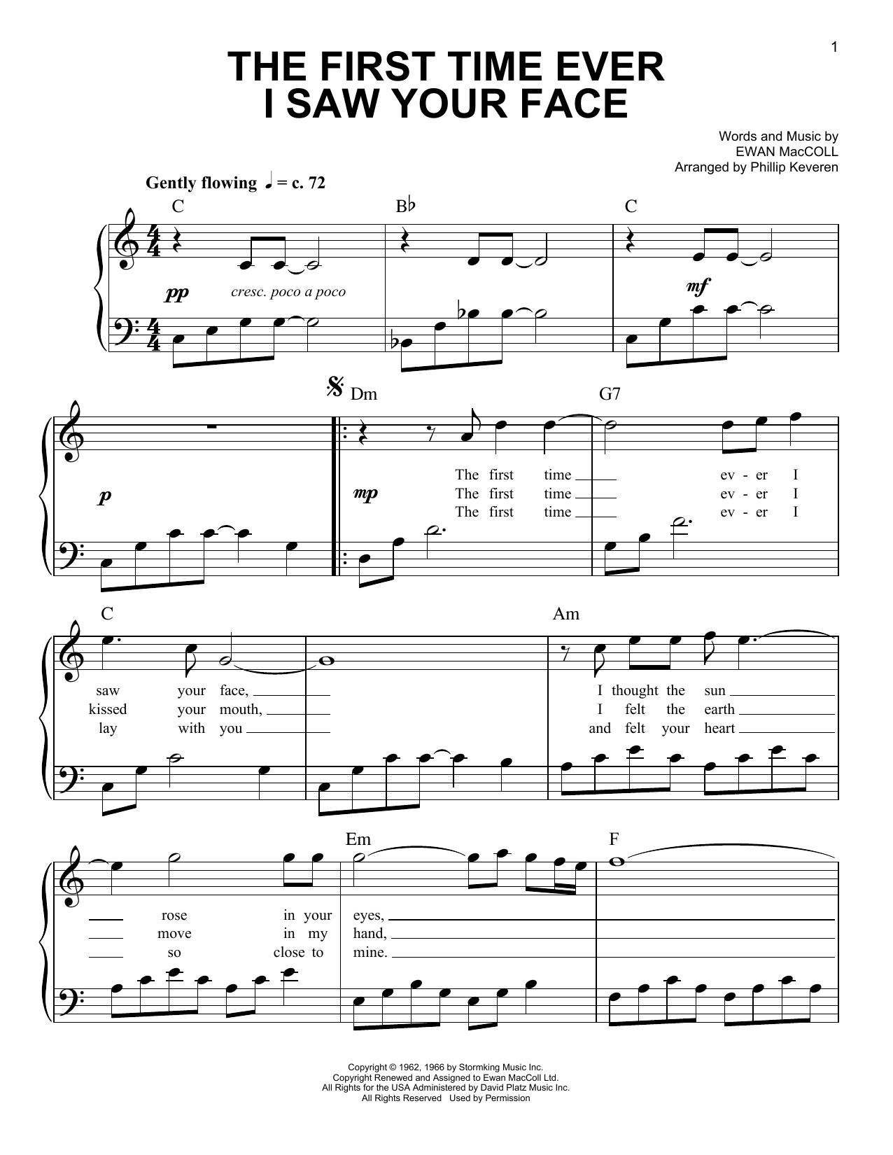 Product picture to: The First Time Ever I Saw Your Face (arr. Phillip Keveren)