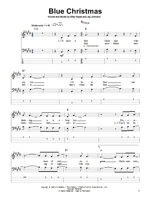 Produktgalerie: Seite 1 von 1 Blue Christmas, Elvis Presley, E-Bass
