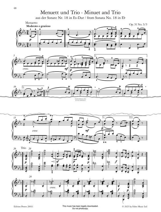 Produktgalerie: Seite 1 von 1 Minuet and Trio (3rd movt from Sonata No. 18, Op. 31 No. 3), Ludwig van Beethoven, Klavier
