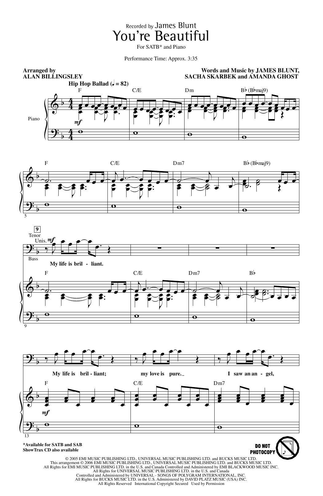 Product picture to: You're Beautiful (arr. Alan Billingsley)