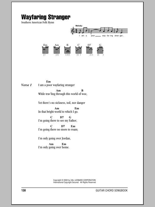Produktgalerie: Seite 1 von 1 Wayfaring Stranger, Southern American Folk Hymn, Gitarre