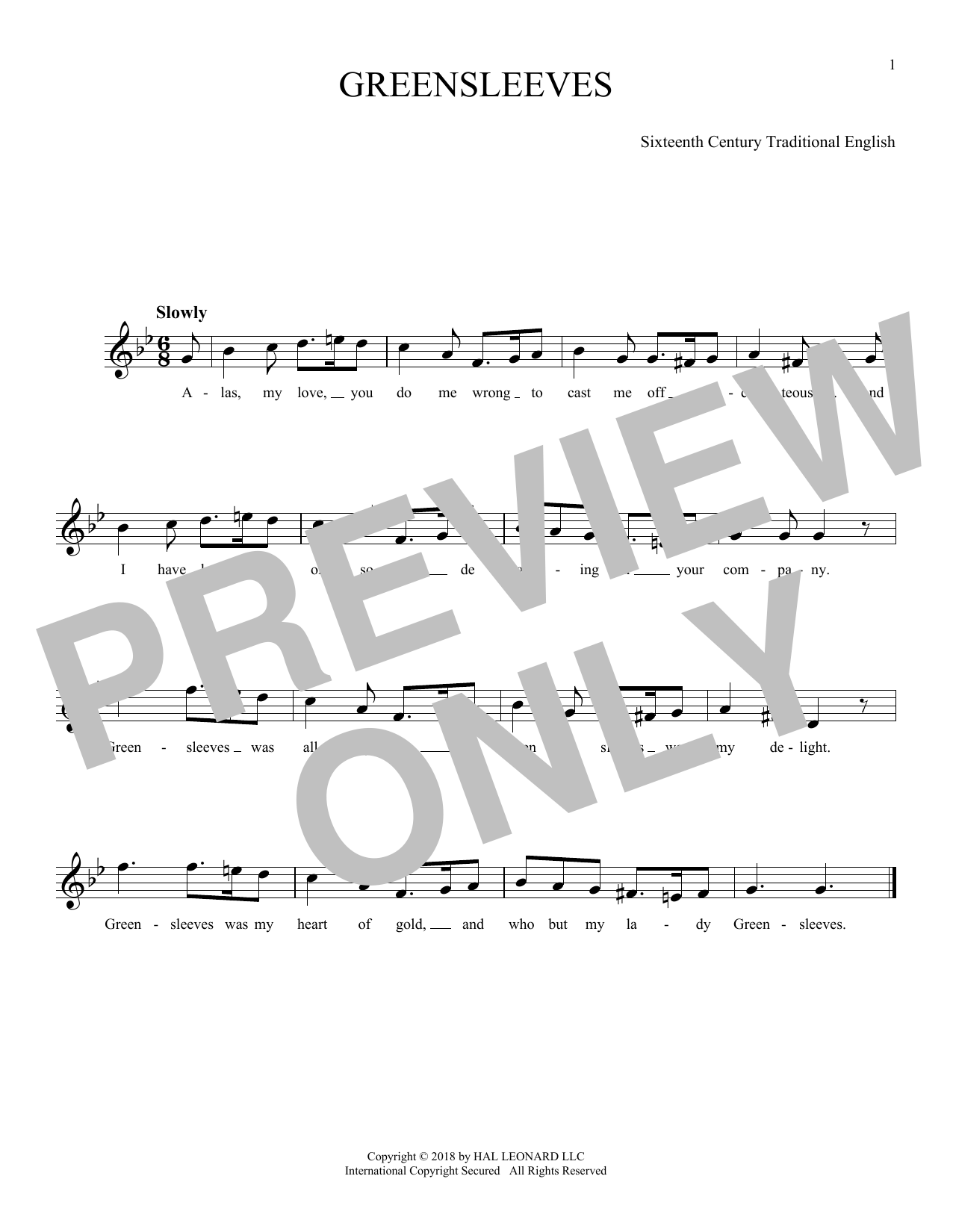 Product gallery: Page 1 of 1 Greensleeves, Traditional English