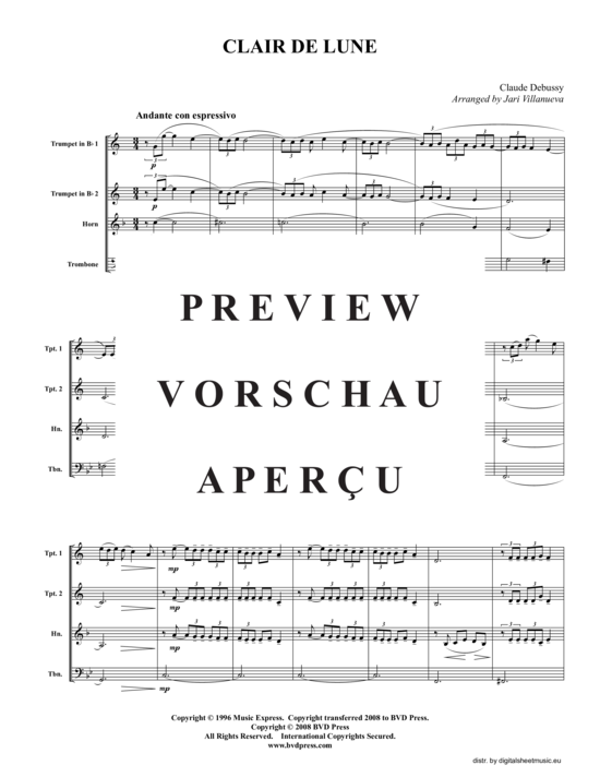 Produktgalerie: Seite 2 von 14 Clair de Lune, , (2xTrompete in B, Horn in F, Posaune)