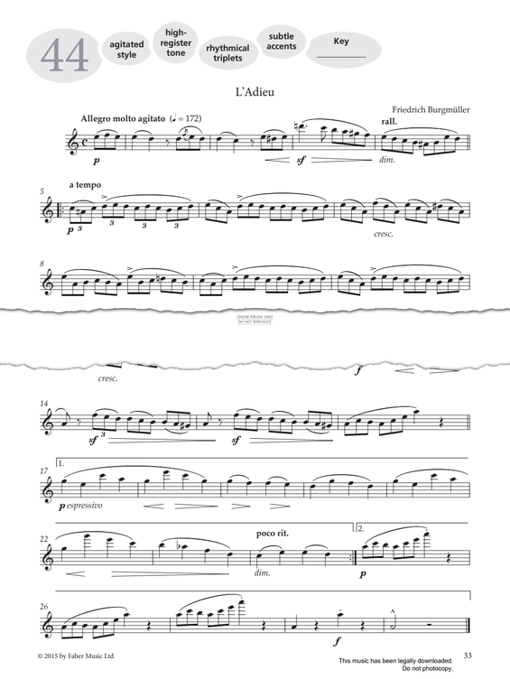 Product gallery: Page 1 of 1 Study No.44 L’Adieu (from 'More Graded Studies For Flute Book One'), 