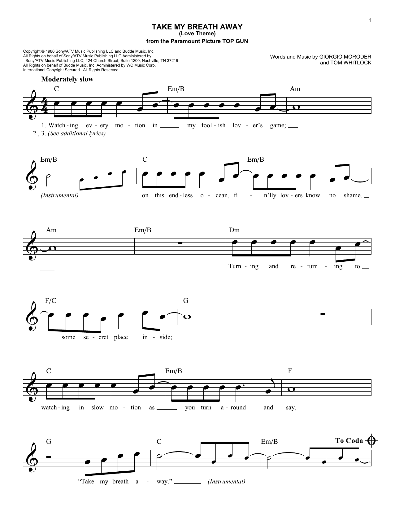 Produktgalerie: Seite 1 von 1 Take My Breath Away (Love Theme), Berlin