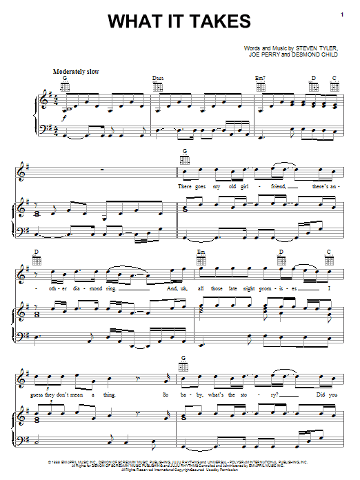 Produktgalerie: Seite 1 von 1 What It Takes, Aerosmith, Gesang, Gitarre, Klavier