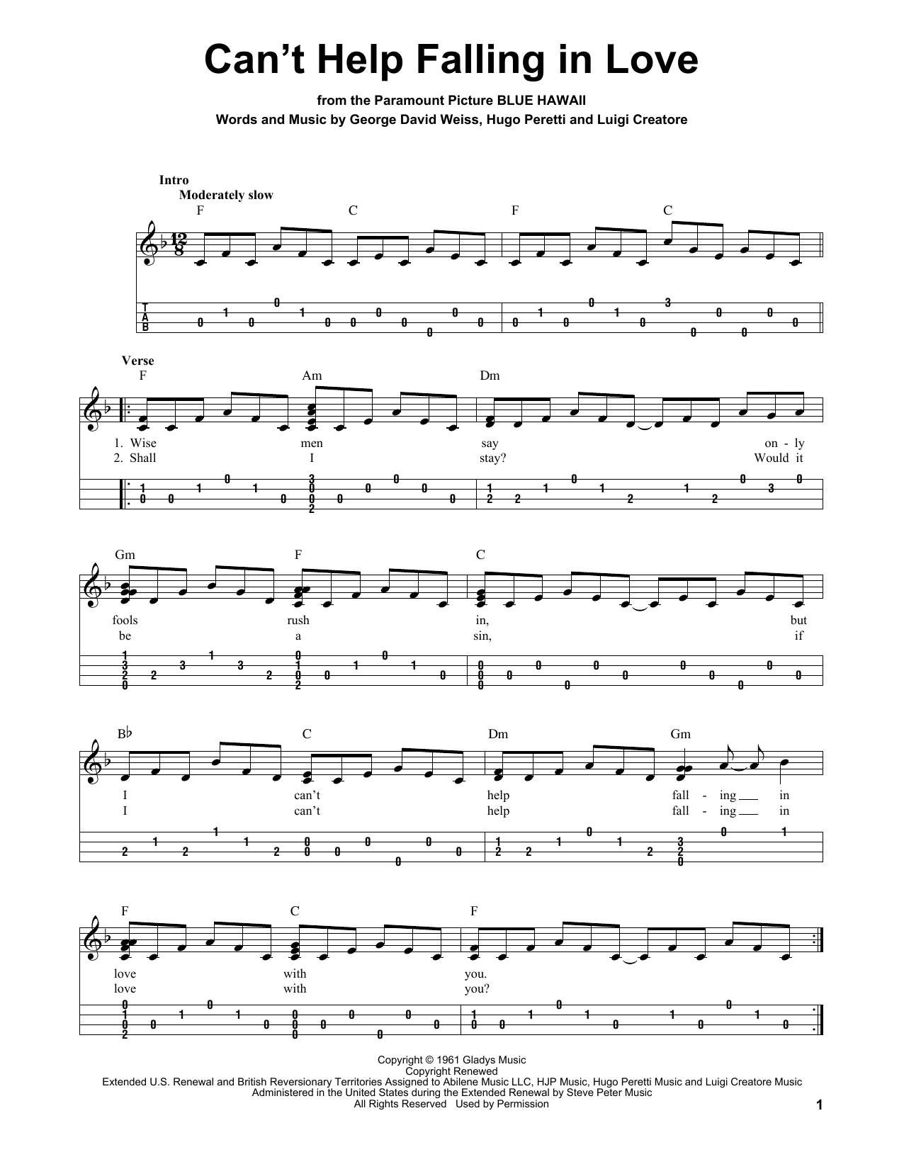 Produktgalerie: Seite 1 von 1 Can't Help Falling In Love, Elvis Presley, Ukulele