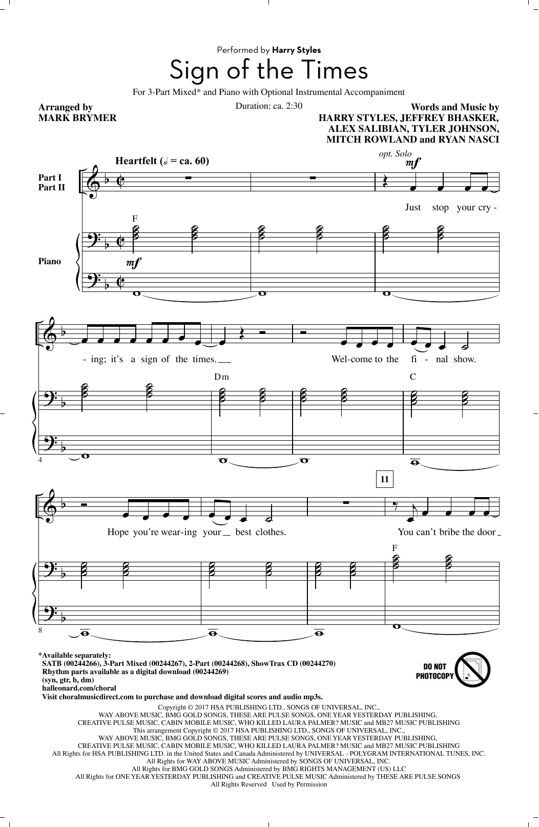 Product picture to: Sign Of The Times (arr. Mark Brymer)
