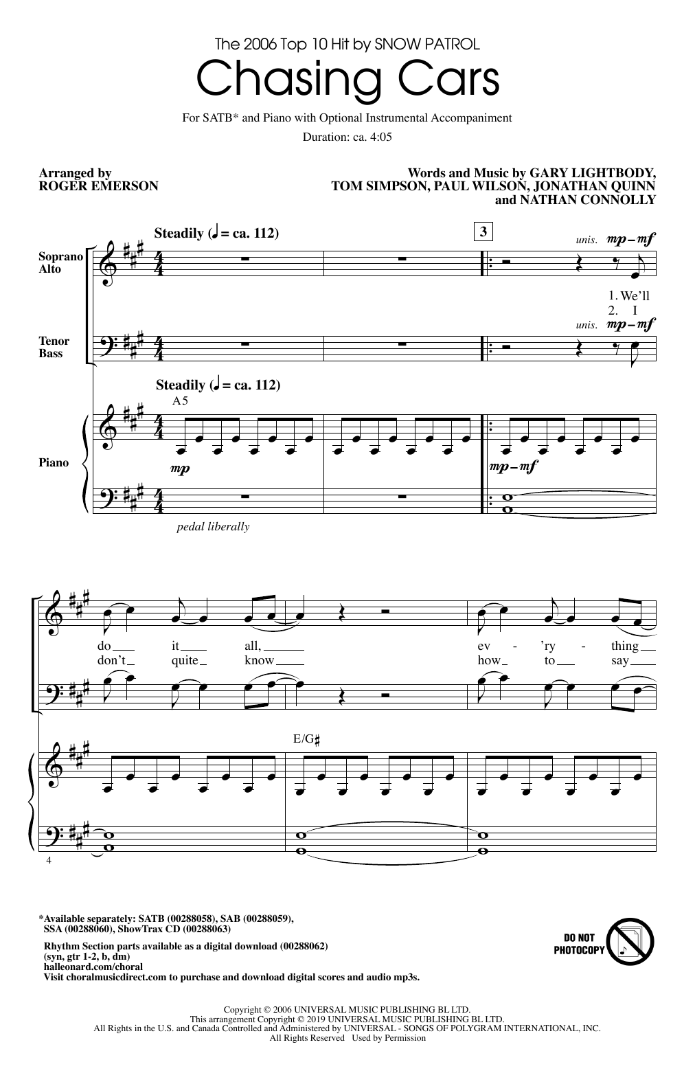 Produktbild zu: Chasing Cars (arr. Roger Emerson)