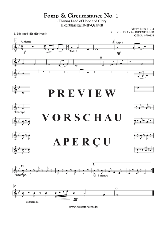 Produktgalerie: Seite 13 von 20 Thema aus Pomp and Circumstance No. 1 Quintett, variable Besetzung, , 