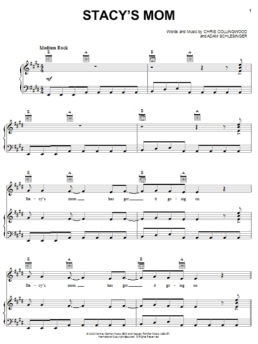 Produktgalerie: Seite 1 von 1 Stacy's Mom, Fountains Of Wayne, Gesang, Gitarre, Klavier
