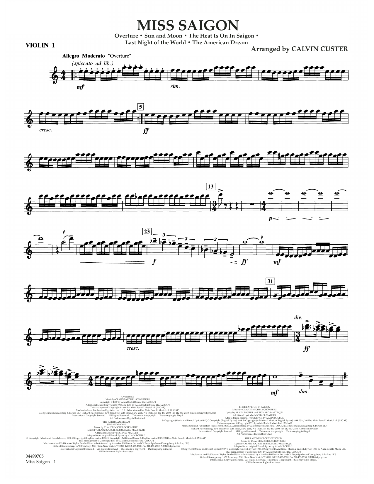 Produktbild zu: Miss Saigon (arr. Calvin Custer) - Violin 1