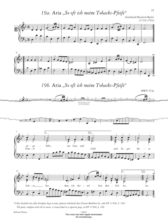 Produktbild zu: Aria 'So oft ich meine Tobacks-Pfeife' BWV 515 (from 'The Anna Magdalena Notebook 1725')
