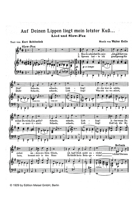 gallery: Auf Deinen Lippen liegt mein letzter Kuss , , (Klavier + Gesang)