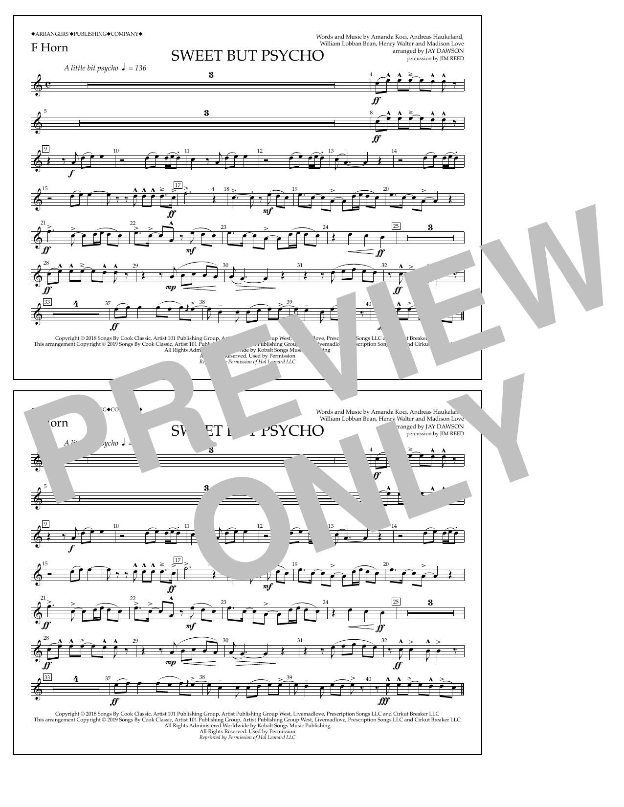 Produktbild zu: Sweet But Psycho (arr. Jay Dawson) - F Horn