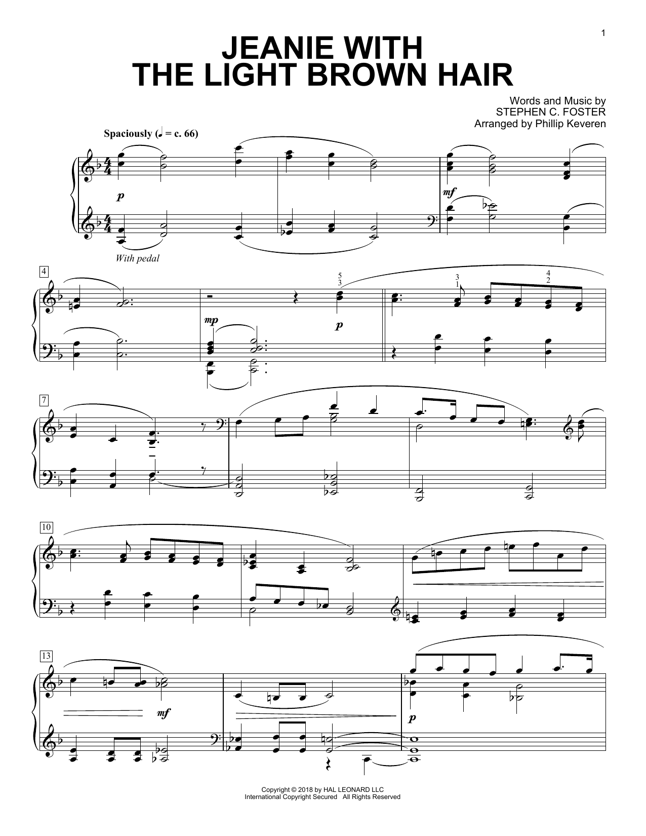 Produktbild zu: Jeanie With The Light Brown Hair [Classical version] (arr. Phillip Keveren)