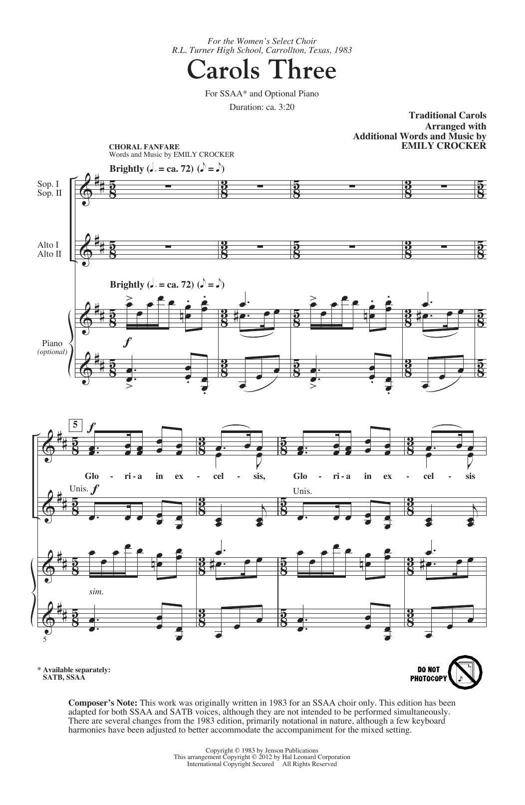 Product gallery: Page 1 of 1 Carols Three (Medley), Emily Crocker