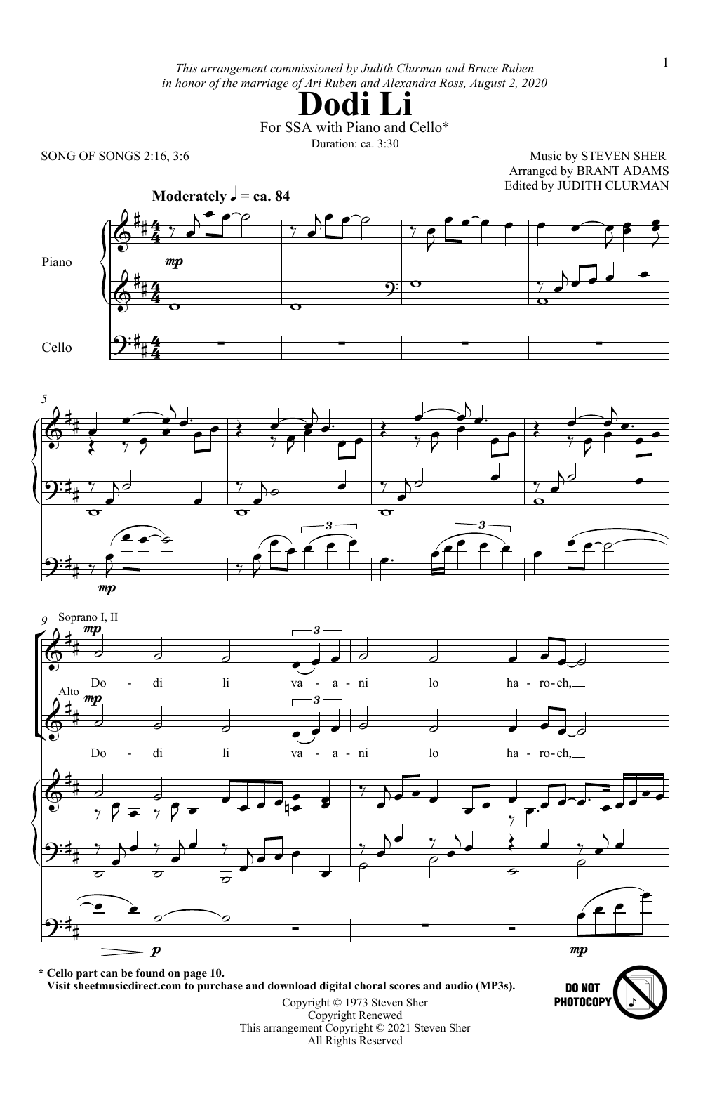 Product gallery: Page 1 of 1 Dodi Li (arr. Brant Adams), Steven Sher