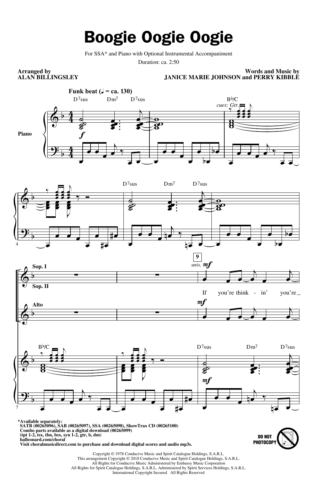 Product gallery: Page 1 of 1 Boogie Oogie Oogie (arr. Alan Billingsley), A Taste Of Honey