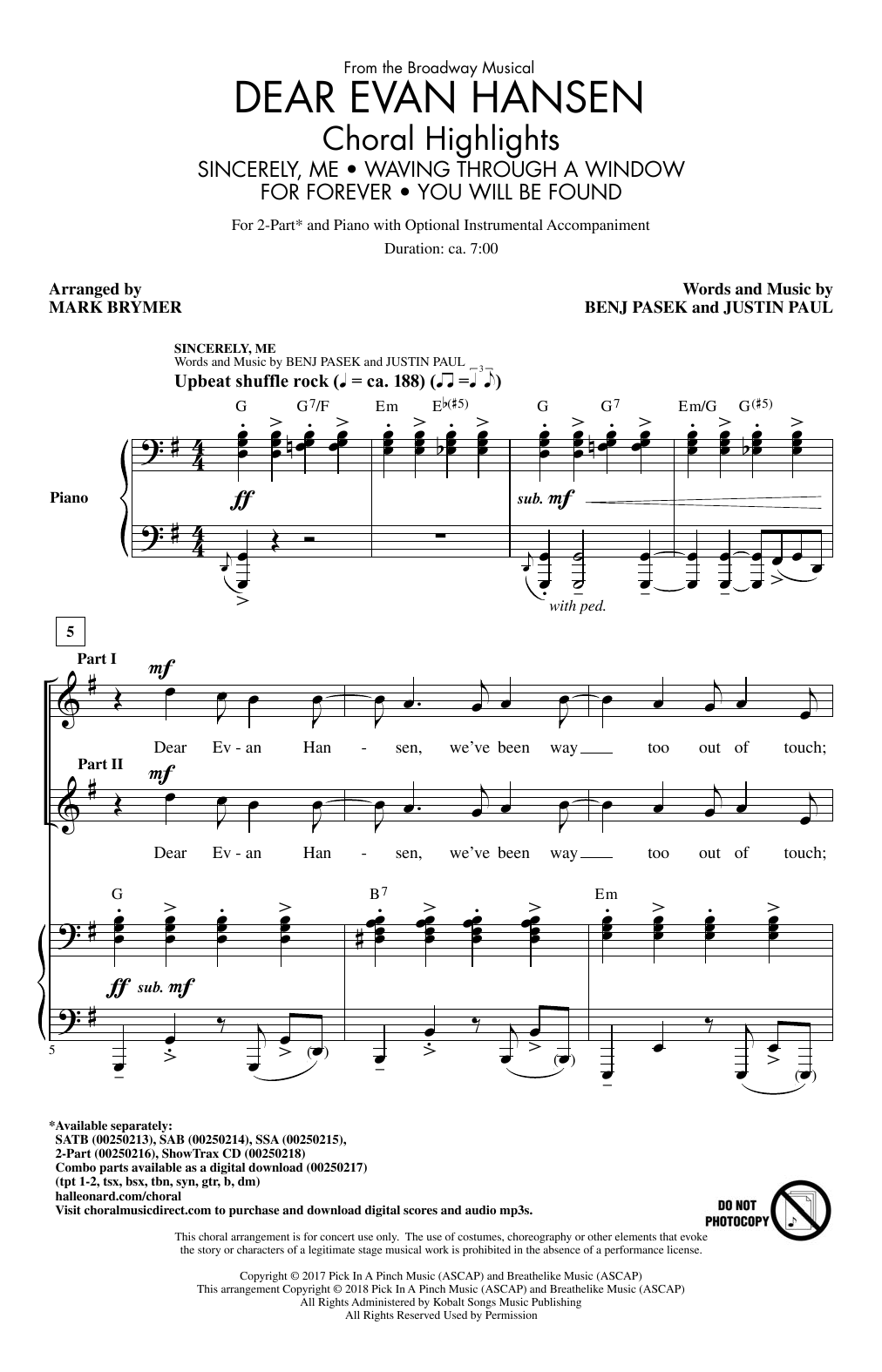 Product picture to: Dear Evan Hansen (Choral Highlights)
