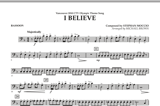 Produktbild zu: I Believe (Vancouver 2010 CTV Olympic Theme Song) - Bassoon
