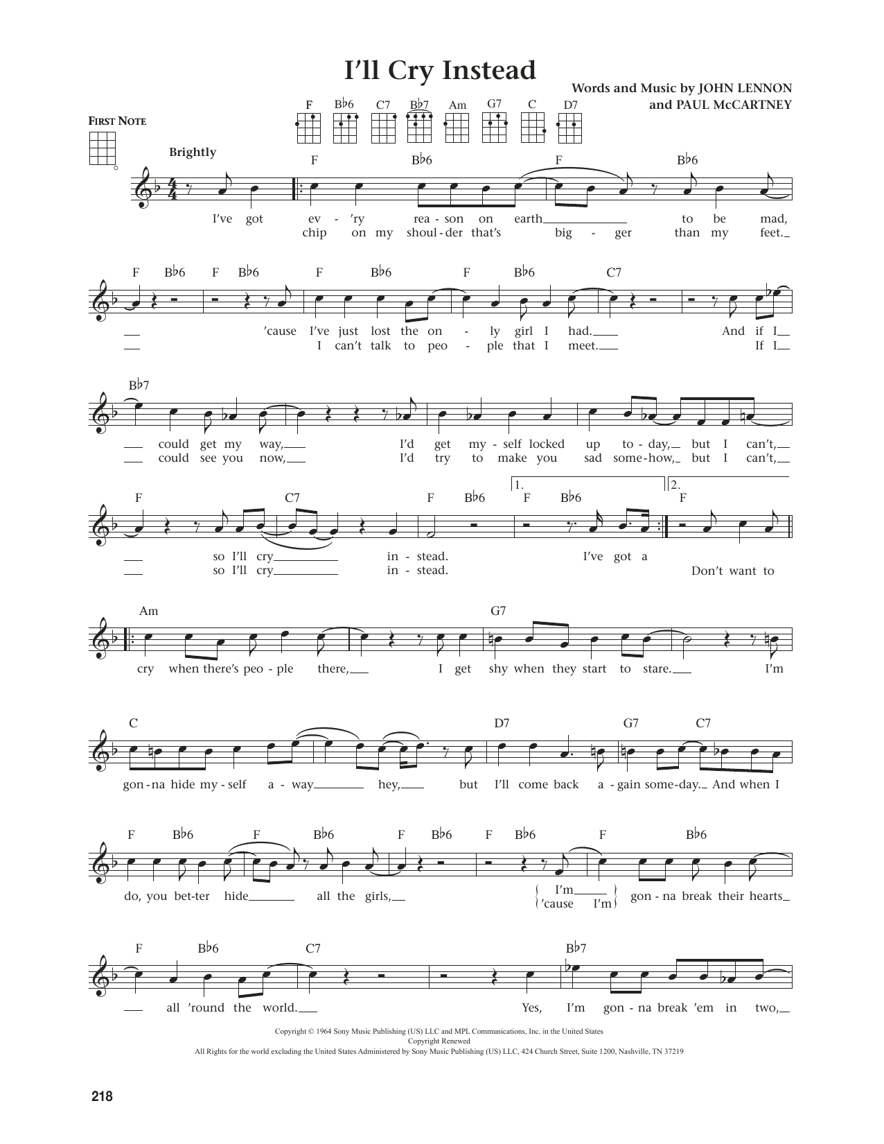Produktgalerie: Seite 1 von 1 I'll Cry Instead (from The Daily Ukulele) (arr. Jim Beloff), The Beatles, Ukulele