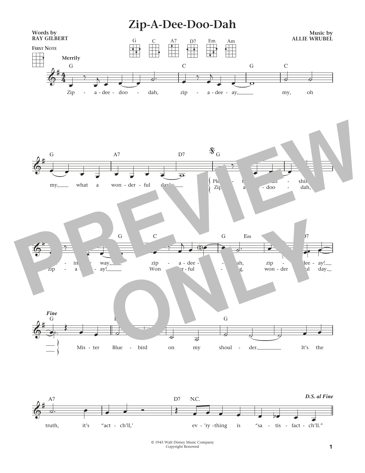 Product gallery: Page 1 of 1 Zip-A-Dee-Doo-Dah (from The Daily Ukulele) (arr. Liz and Jim Beloff), James Baskett