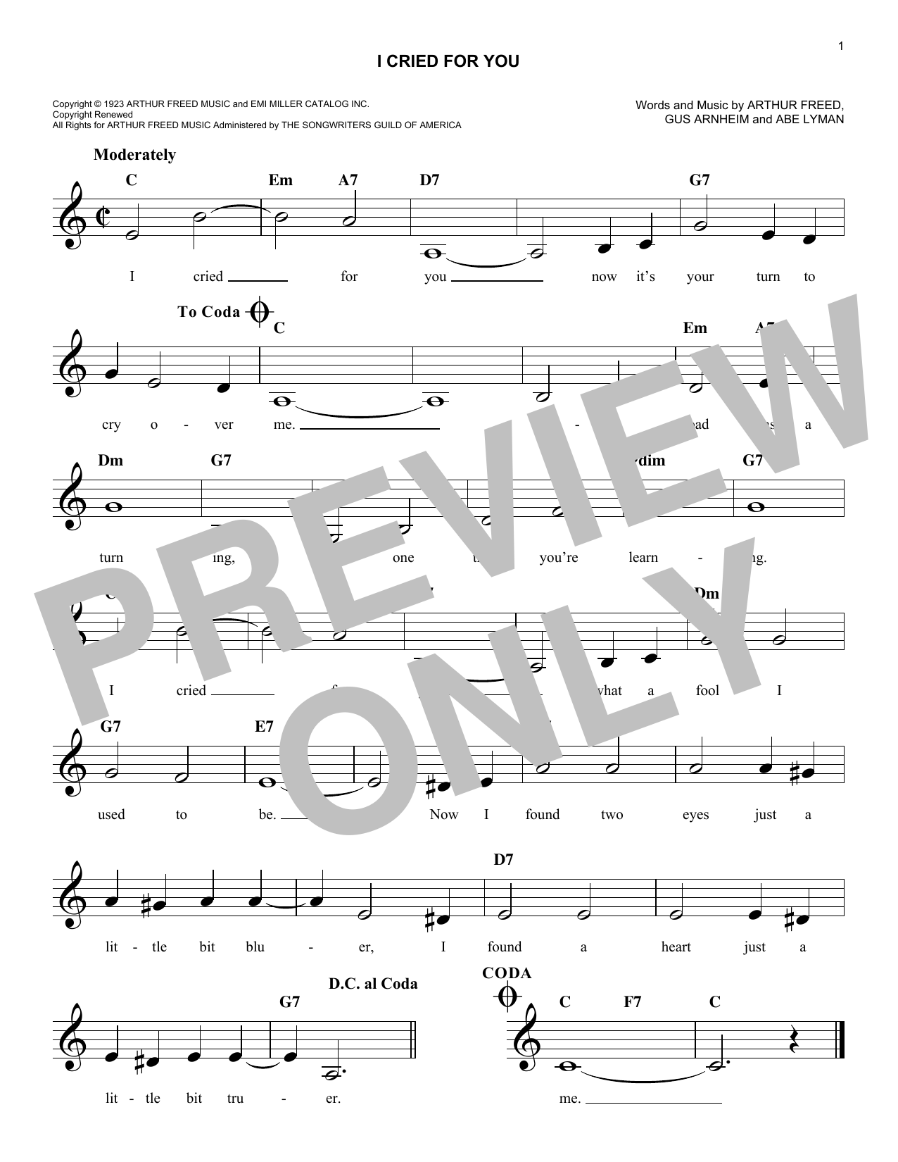 Product gallery: Page 1 of 1 I Cried For You, Gus Arnheim