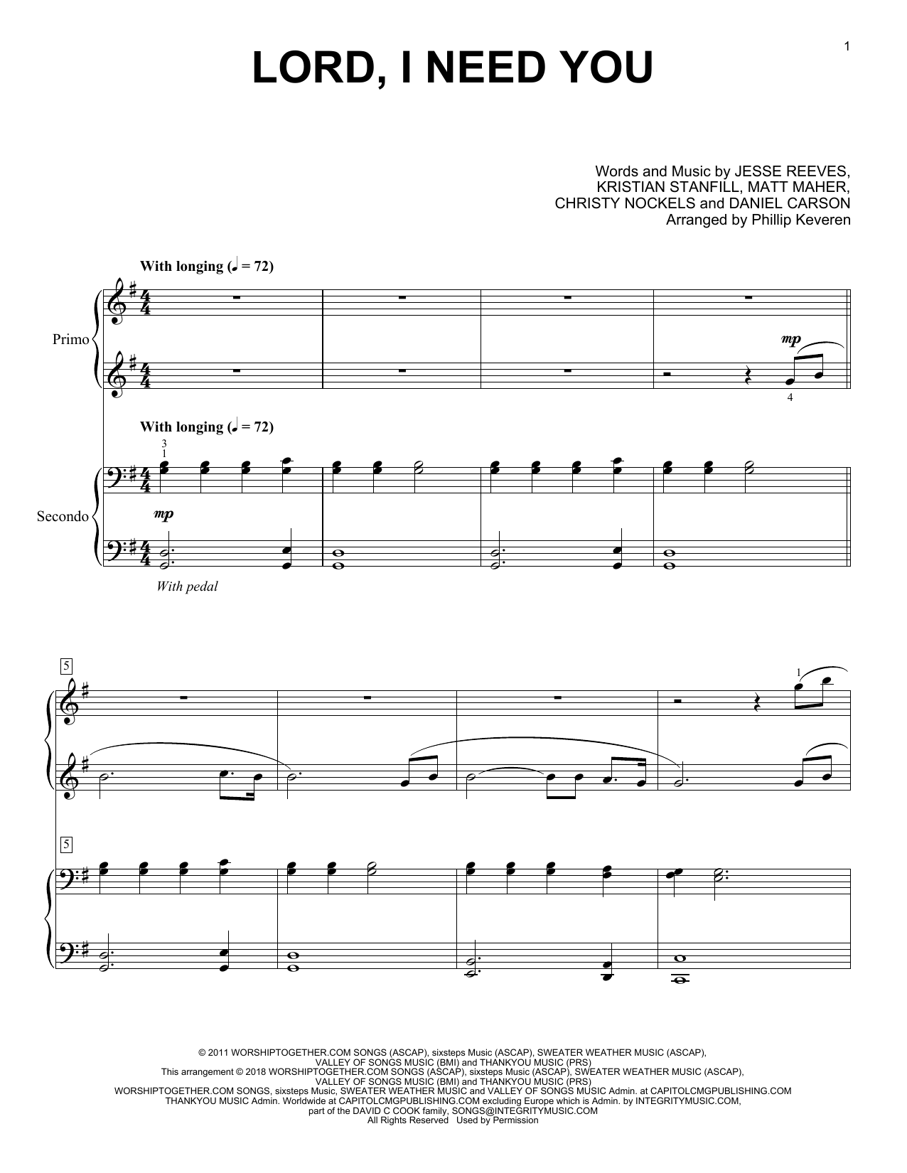 Product picture to: Lord, I Need You (arr. Phillip Keveren)