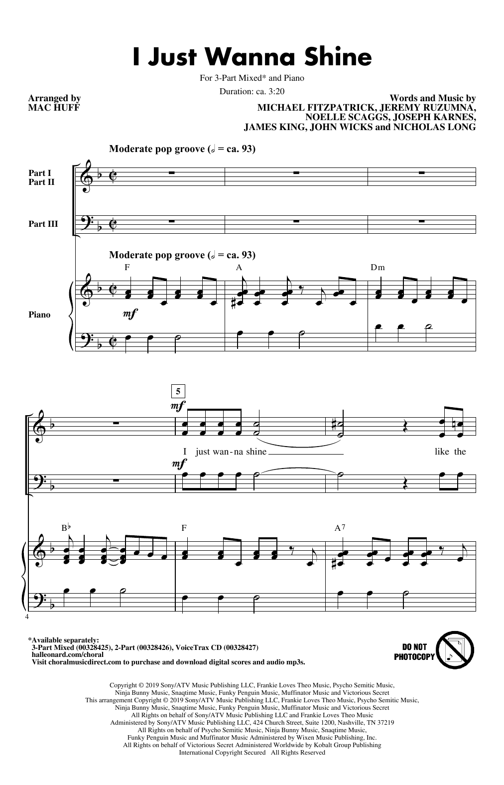 Product picture to: I Just Wanna Shine (arr. Mac Huff)