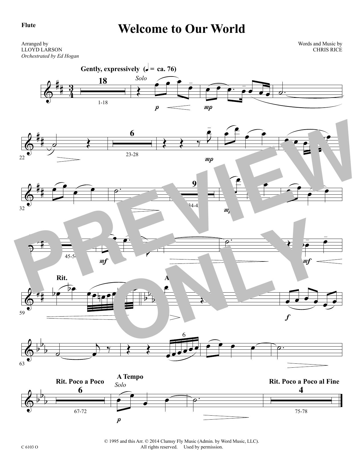 Product picture to: Welcome to Our World - Flute