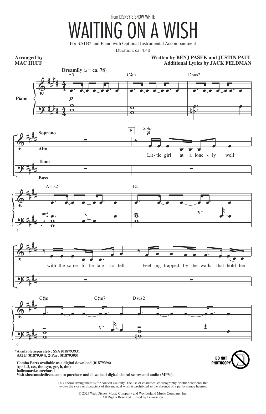Product picture to: Waiting On A Wish (from Snow White) (arr. Mac Huff)