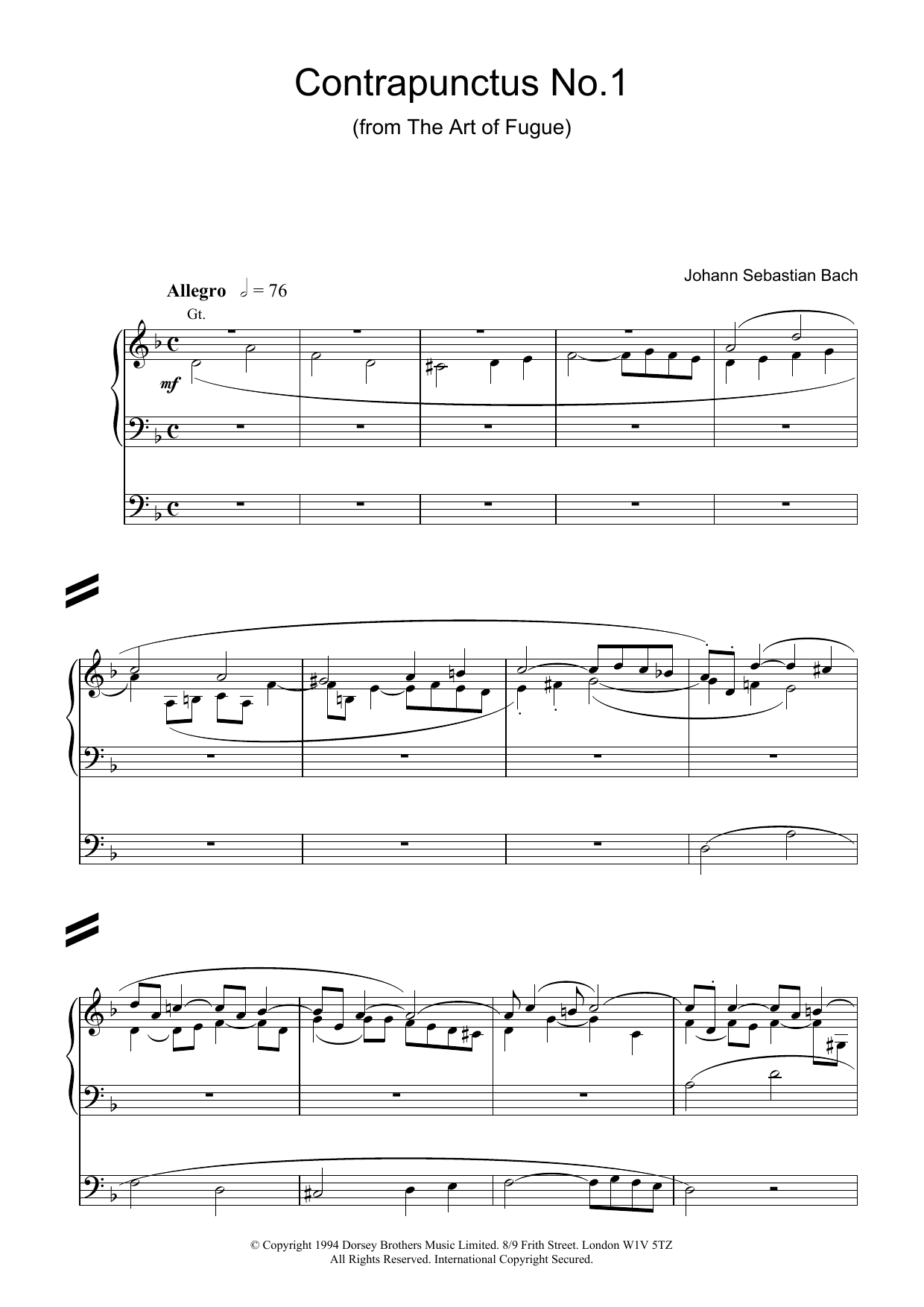 Produktgalerie: Seite 1 von 1 Contrapunctus No.1 from The Art of Fugue, Johann Sebastian Bach, Orgel