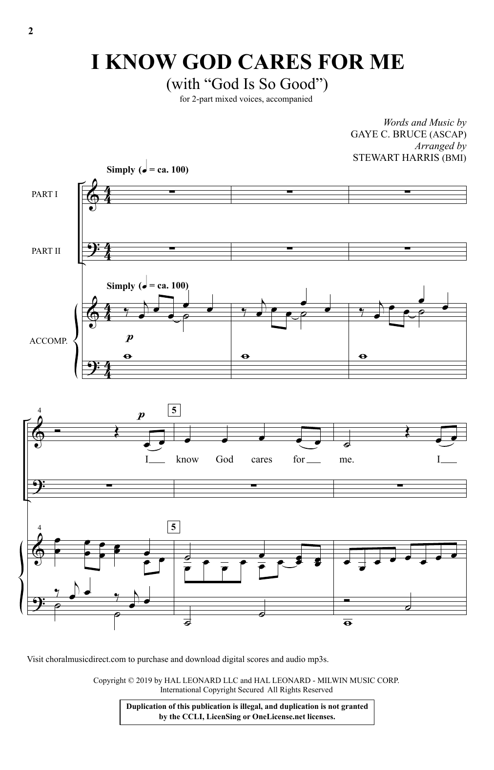 Product picture to: I Know God Cares For Me (with "God Is So Good") (arr. Stewart Harris)