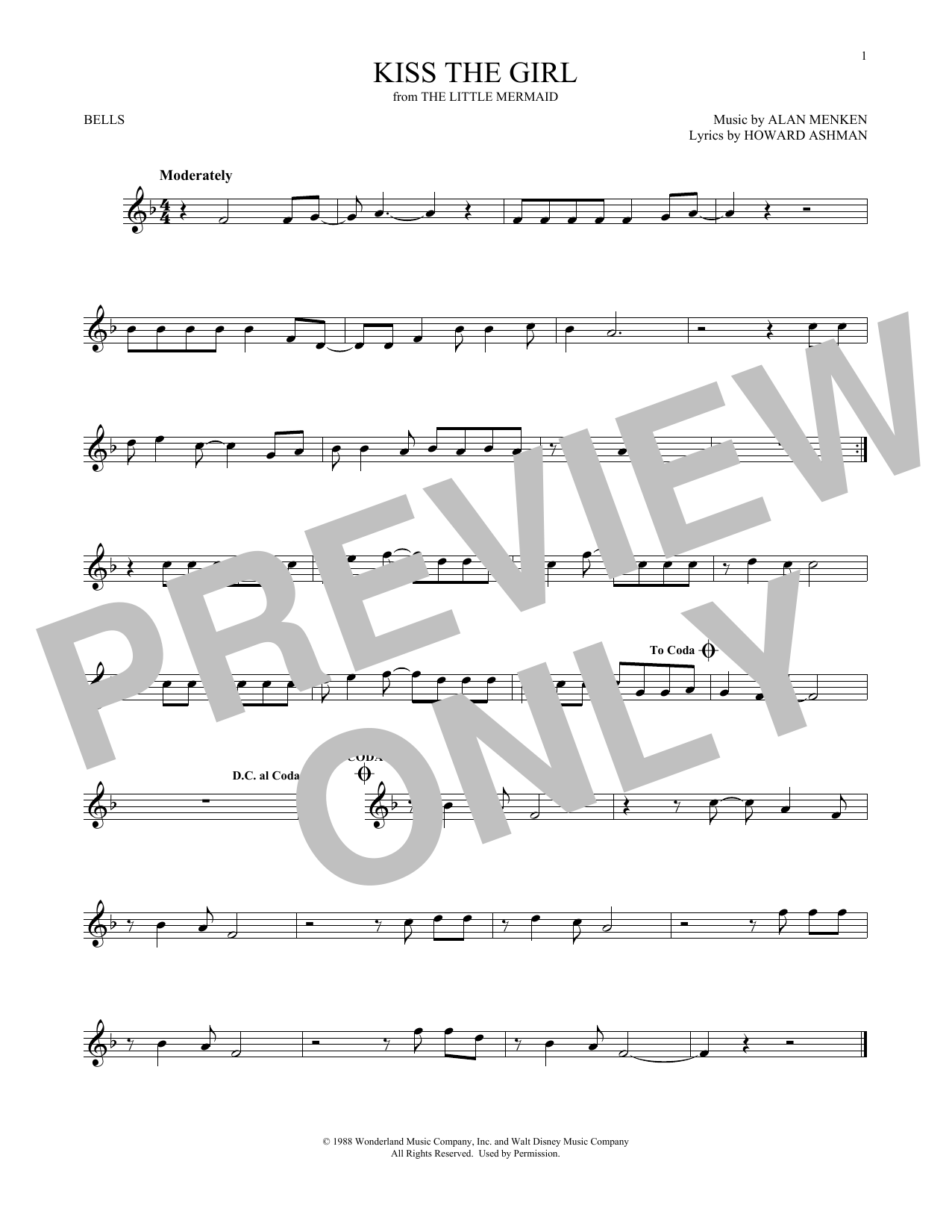 Produktgalerie: Seite 1 von 1 Kiss The Girl (from The Little Mermaid), Alan Menken & Howard Ashman, Percussion