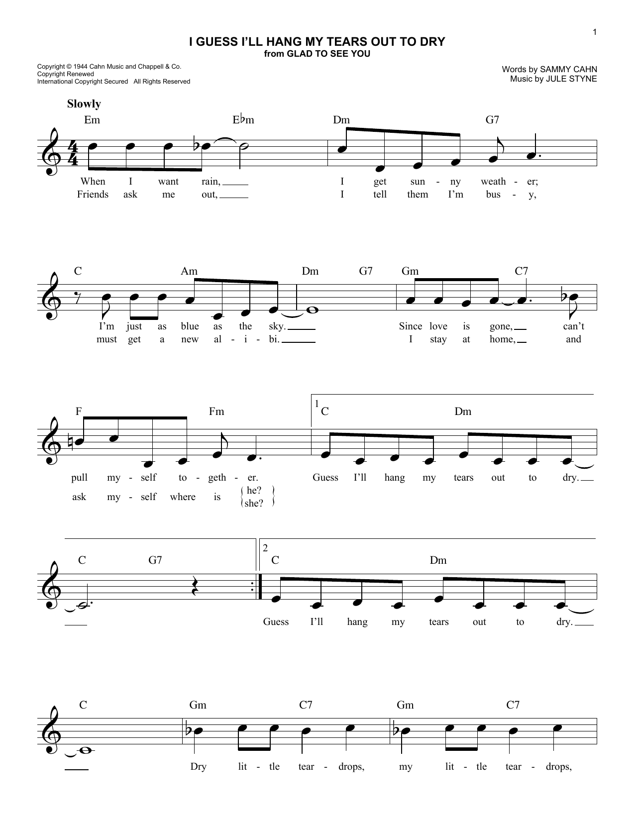 Product gallery: Page 1 of 1 I Guess I'll Hang My Tears Out To Dry, Sammy Cahn